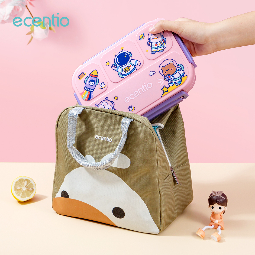 ecentio &amp; FOODI lunch box anak tempat makan set 4 sekat anti tumpah 1000ml cartoon/BPA free/Free Sendok