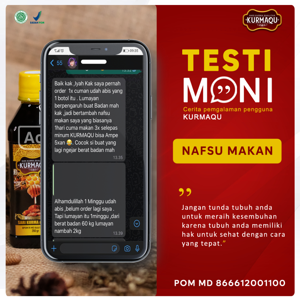 Kurmaqu - Obat Penggemuk Pipi Tembem Cuby Menambah Nafsu Makan Alami Menggemukan Badan Untuk Pria dan Wanita Kurmaqu Sari Kurma dan Madu Asli Rasa Enak Tidak Bau Angus