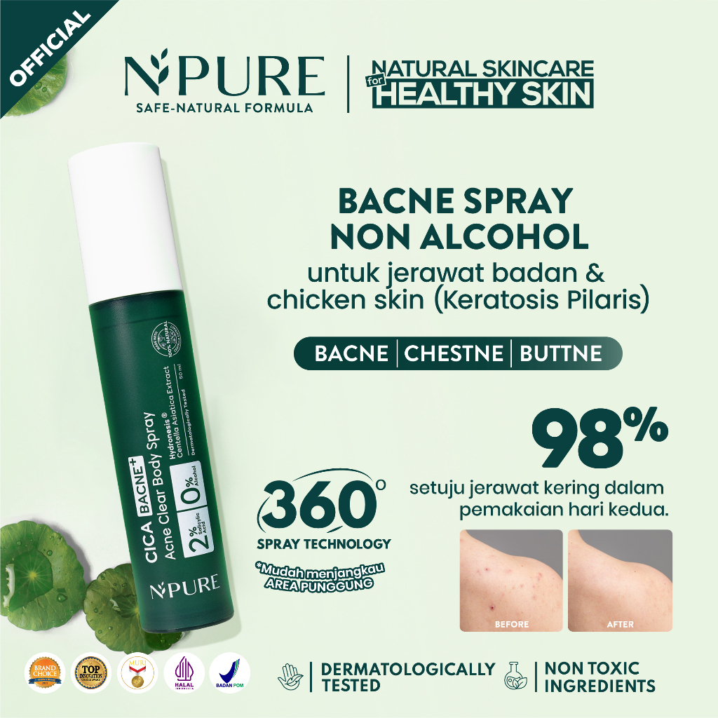 ✨ AKU MURAH ✨ NPURE Cica Bacne Acne Body Spray /Jerawat Punggung &amp; Badan Salicylic Acid 2% Aman Kulit Sensitif 50 ML