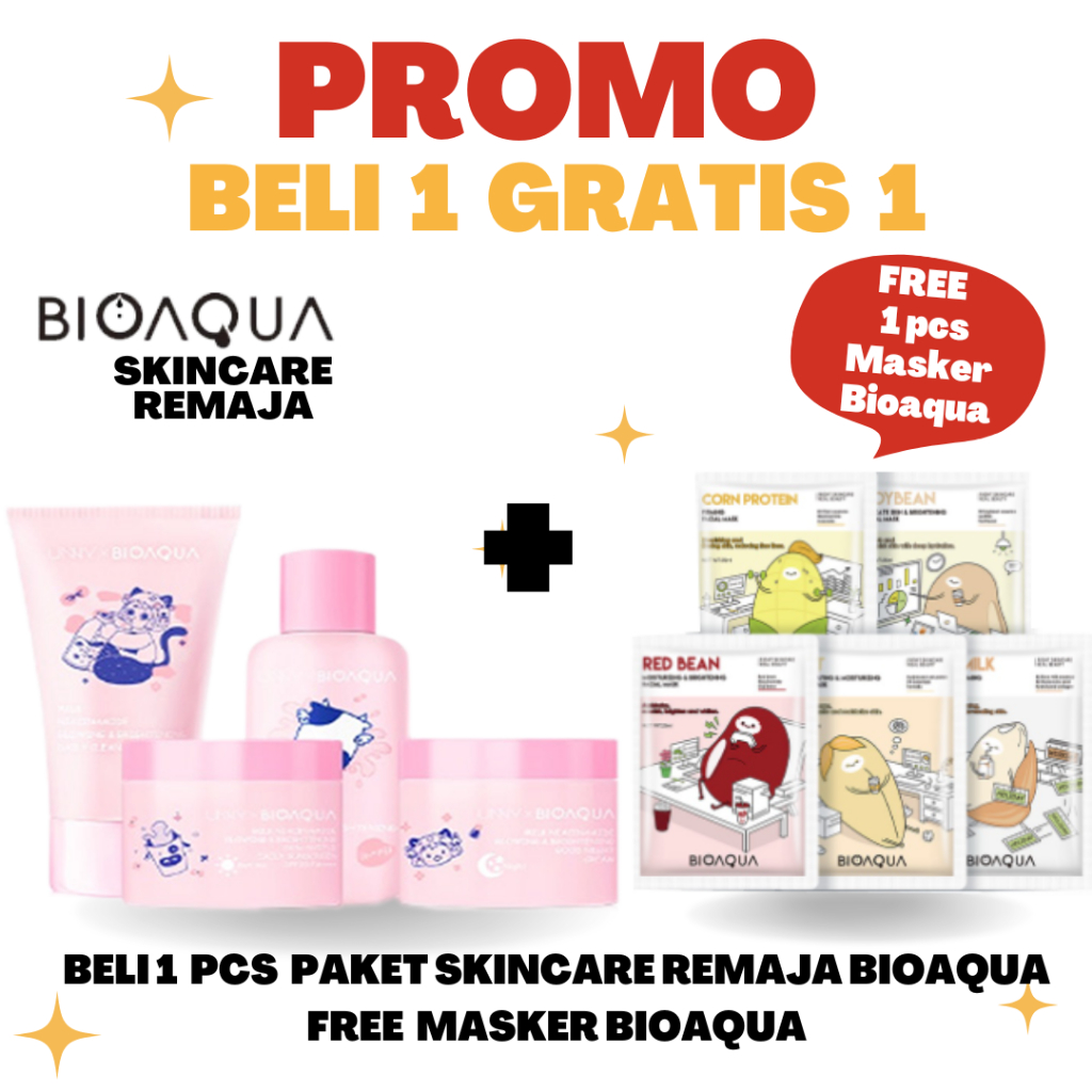 [PROMO+Masker Bioaqua] BIOAQUA Skincare Remaja | Paket Niacinamide Glowing &amp; Brightening | Tea Tree Oligopeptide Acne Set