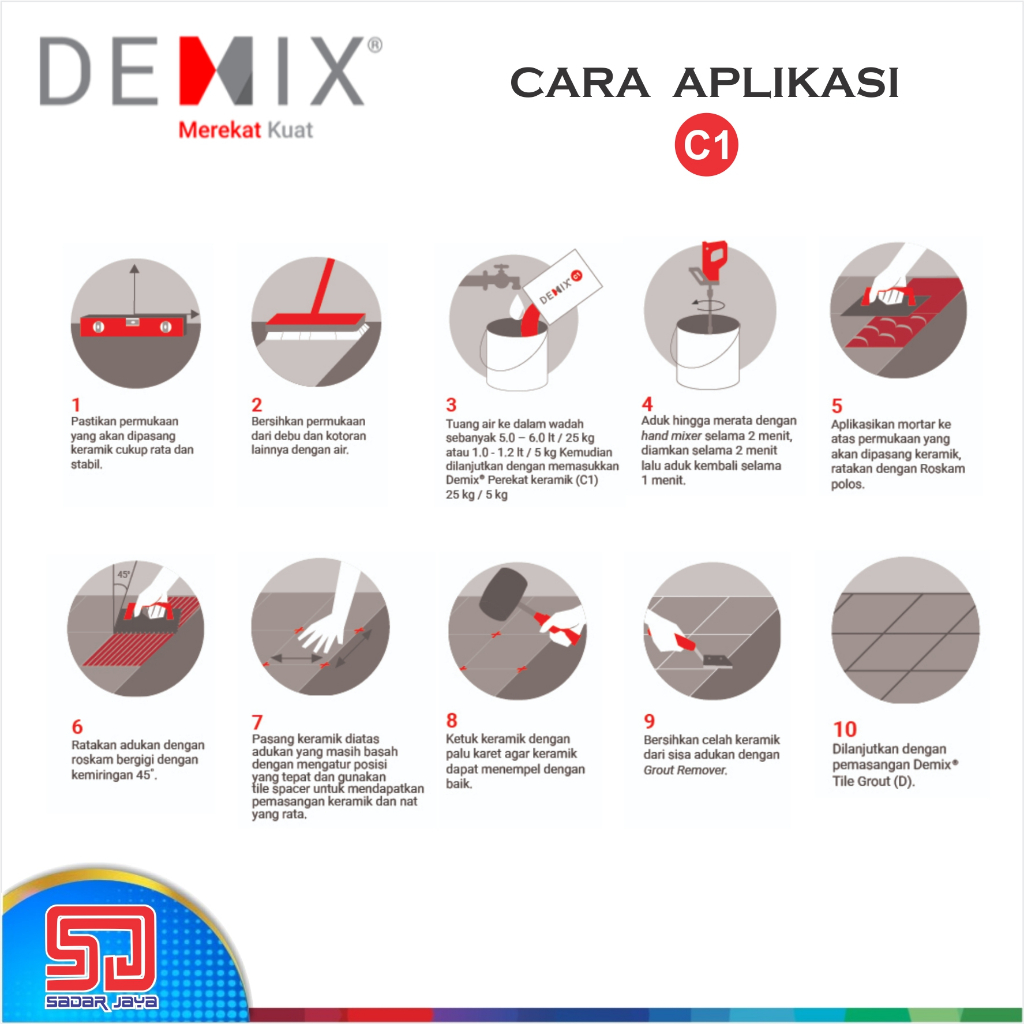 Semen Instan DEMIX C1 Perekat Keramik Mortar Instant Cement