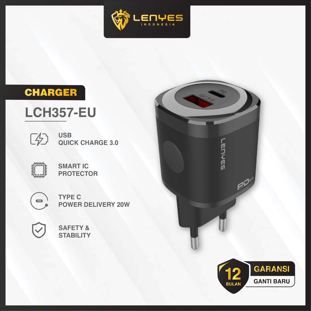 LENYES LCH357 PD 20W QC 3.0 Fast Charging Power Delivery Adapter Charger Batok Kepala Casan by.minigo