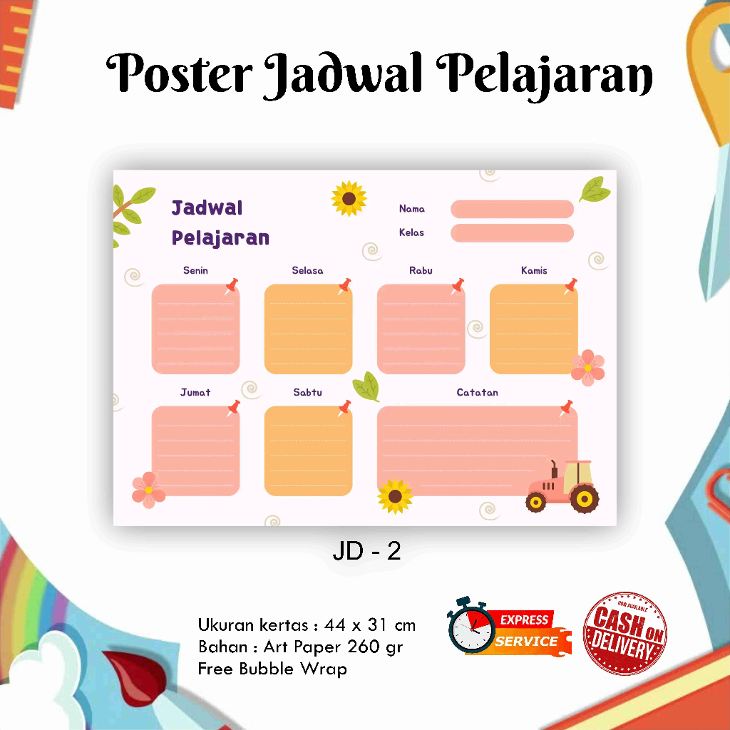 

Poster jadwal mata pelajaran / Weekly Planner / School Timetable