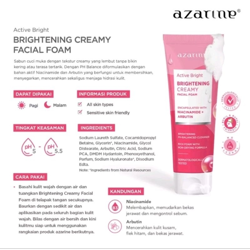 Azarine Active Bright Series | Day / Night Moisturizer / Creamy Facial Foam