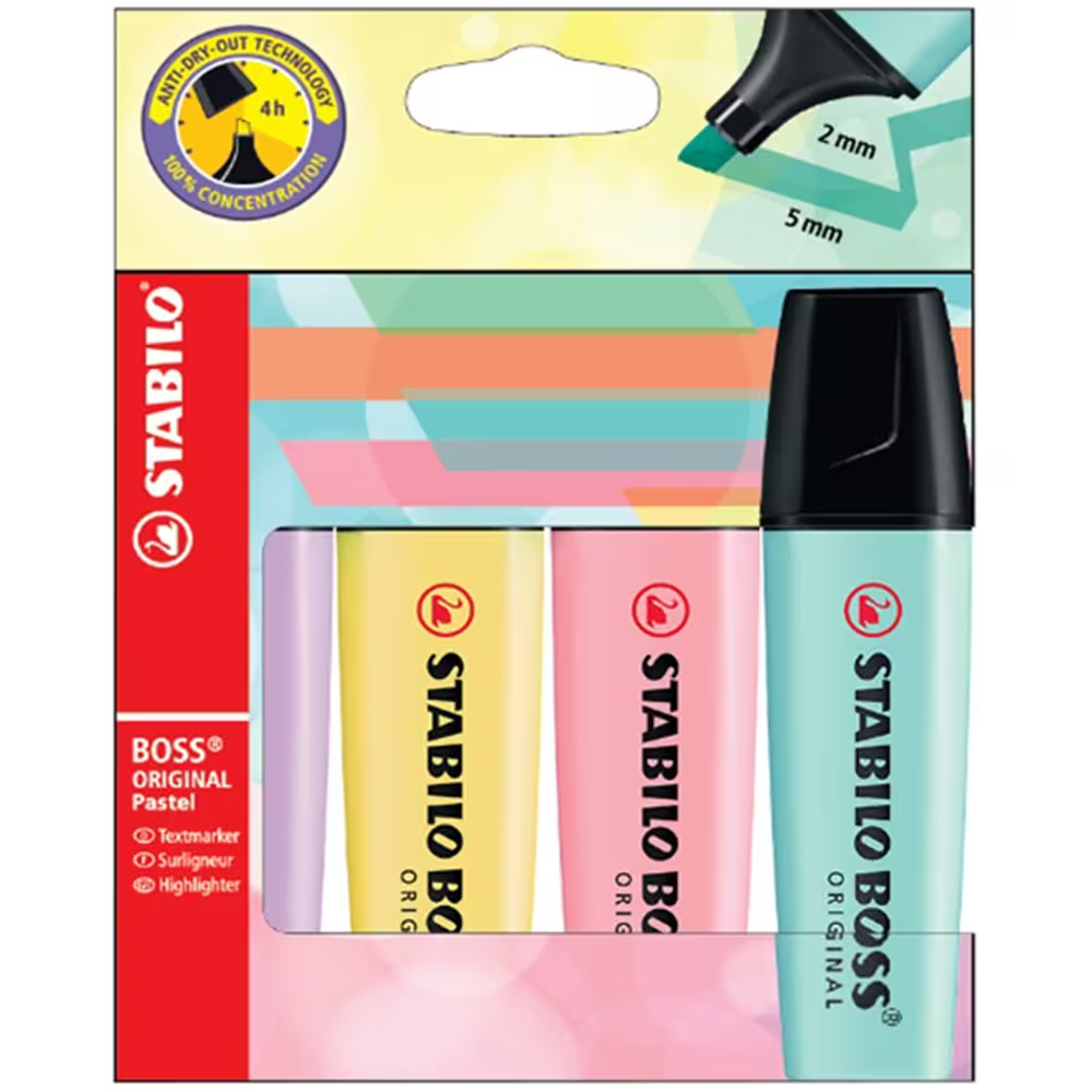 

Set of 4 Highlighter Stabilo Boss Pastel Color 8992734404075