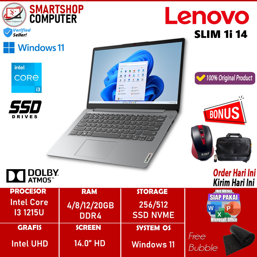 Laptop Lenovo V14 G3 Intel Core i3 1215U 8GB 256GB 512GB SSD Windows 11 Home Original Terlaris