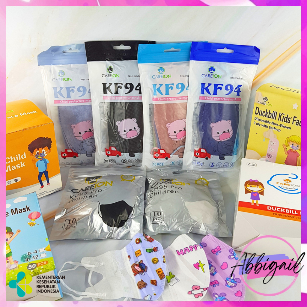 𝘈𝘉𝘎✰ C͏A͏R͏E͏I͏O͏N͏™ MASKER KF94 ANAK HITAM PUTIH 4PLY / Masker KF 94 MODEL KOREA KIDS 4 PLY 10 PCS / MASKER ANAK CAREION SERIES 1007