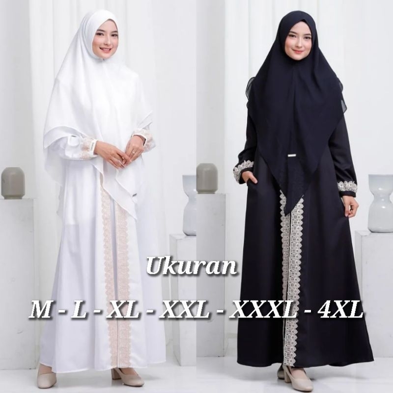 GAMIS SYARI PLUS HIJAB CERUTY  2 LAYER  ( HANAYA  ) UKURAN M L XL XXL 3XL 4XL GAMIS SYARI JUMBO POLO