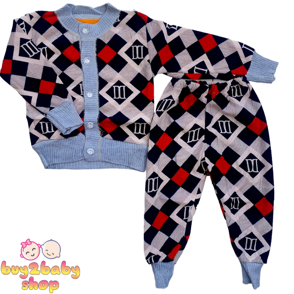 Setelan panjang sweater cardigan bahan bludru Premium Halus dan Lembut bayi s.d 2 Tahun 1 PCS