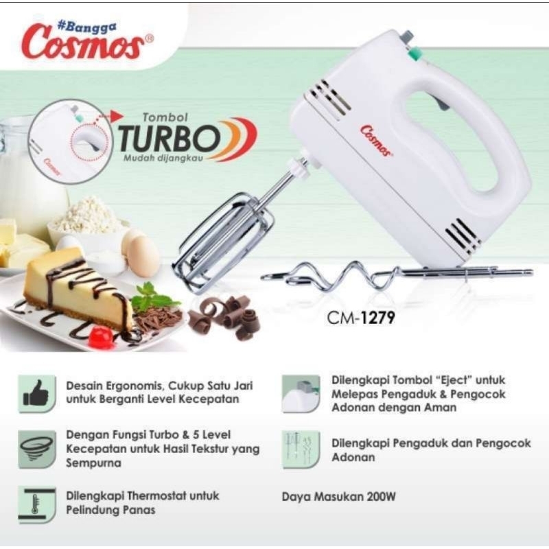 MIXER / HAND MIXER COSMOS CM 1279 / CM1279 / CM-1279 PENGADUK KUE FREE PACKING GARANSI RESMI COSMOS ORI