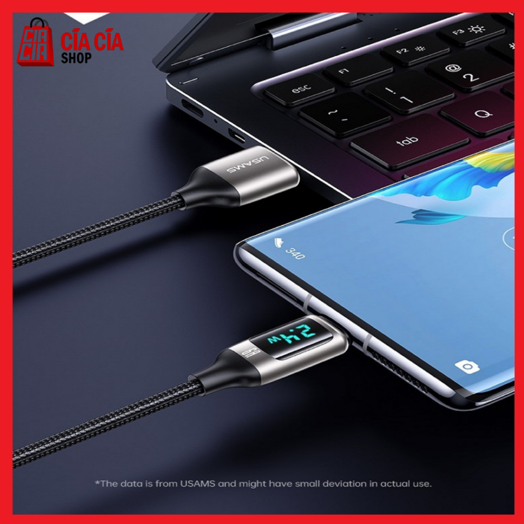 USAMS U78 Kabel Usb Type C Fast Charging 6A 66W Kabel Type C Digital Display Turbo Charge