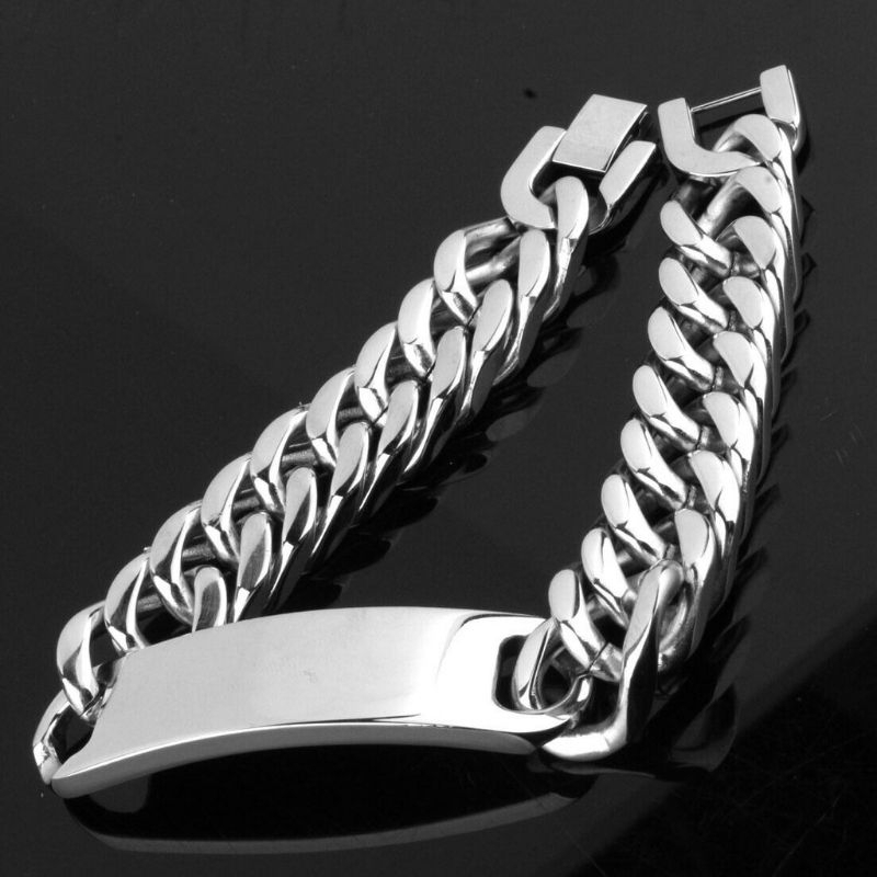 Gelang Rantai Pelat Pria Titanium 316L Stainless Steel 15m Curb Chain Bracelet