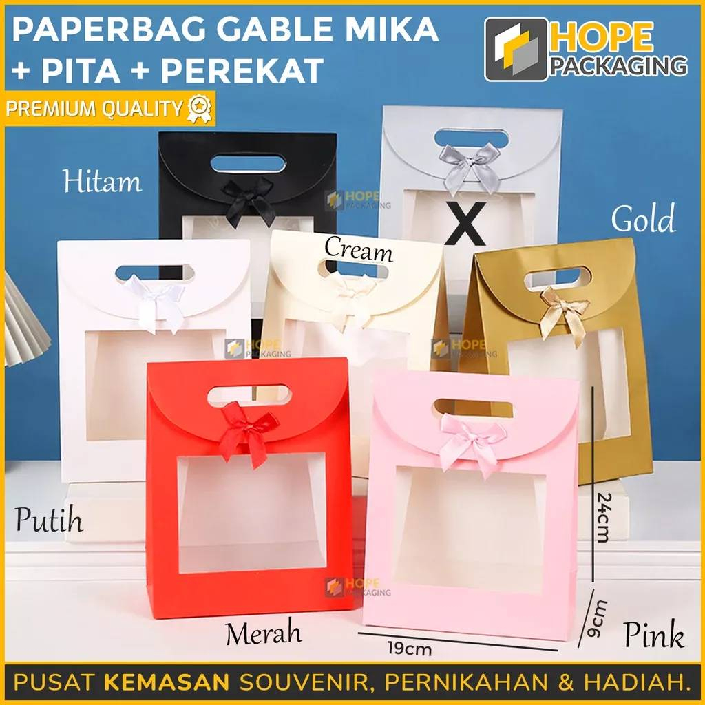 

Paperbag Mika + Perekat / Paperbag Gable Mika + Pita + Perekat / Tas Souvenir