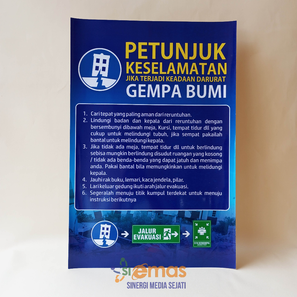 

Poster Petunjuk Keselamatan | Poster Petunjuk Keselamatan Jika Terjadi Keadaan Darurat Gempa Bumi