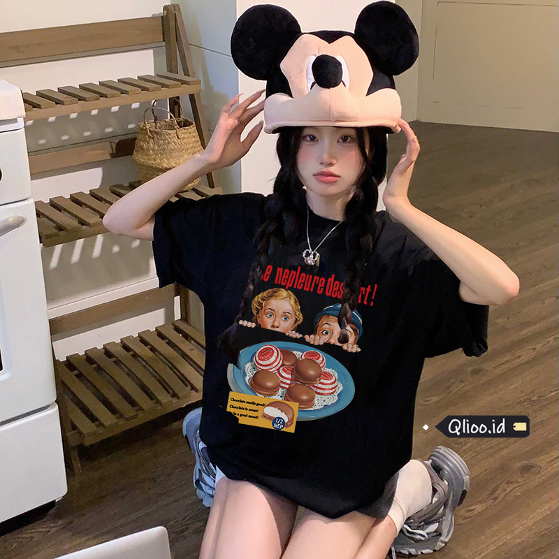 Print T-shirt Kaos Lengan Pendek Cartoon Boy Girl Dessert Oversize Atasan Wanita Korean Style