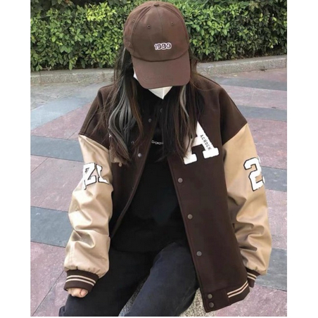 Jaket Baseball Wanita Korean Style A CHOOK Oversize Size M.L.XL | Jaket Varsity Baseball Wanita Oversize | Jaket Korean Style