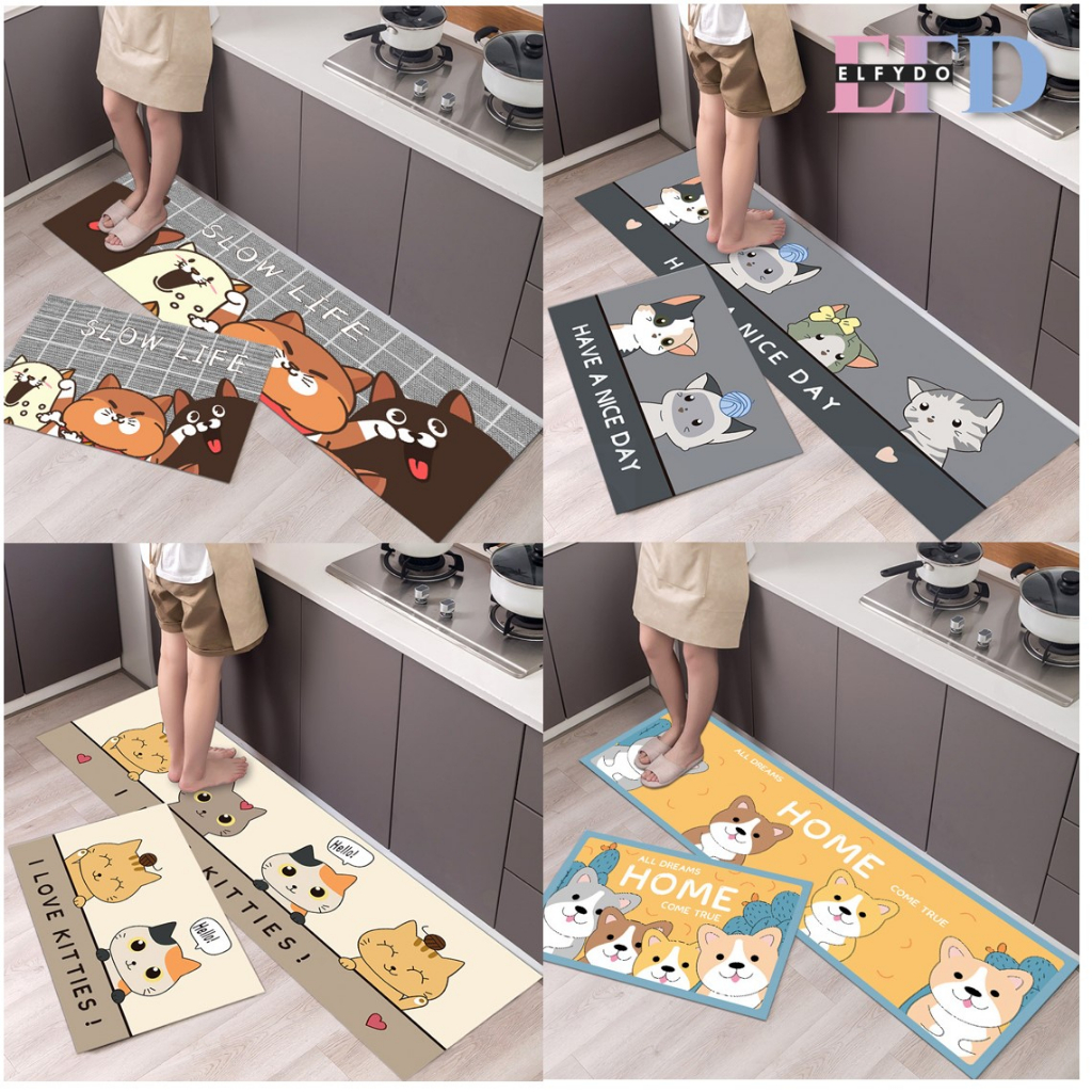 ELFYDO HL0524 Keset Kaki Karakter Pendek 40 x 60cm Panjang 40 x 120cm Keset Dapur Anti Slip Serbaguna Keset Motif Kartun