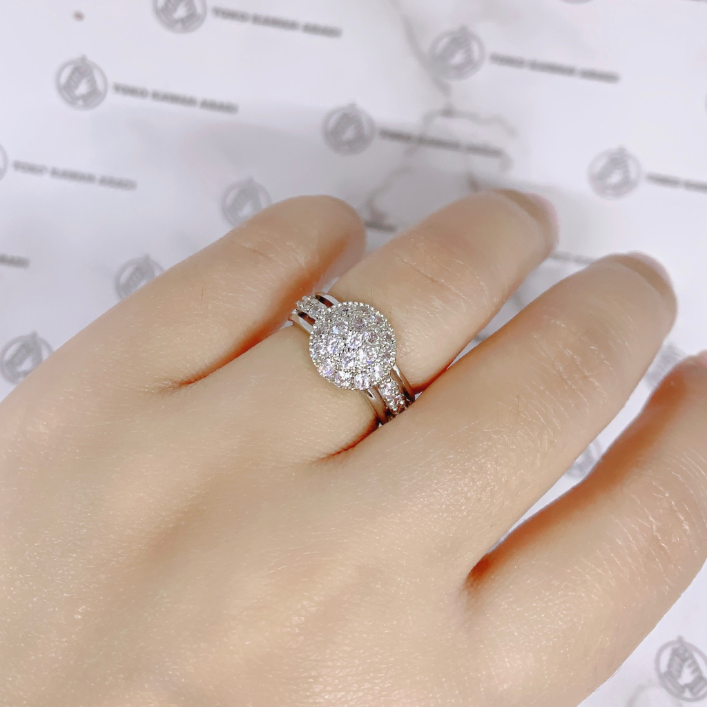 Cincin Xuping Silver Fashion Wanita Motif Permata Empat Baris Perhiasan Wanita *09