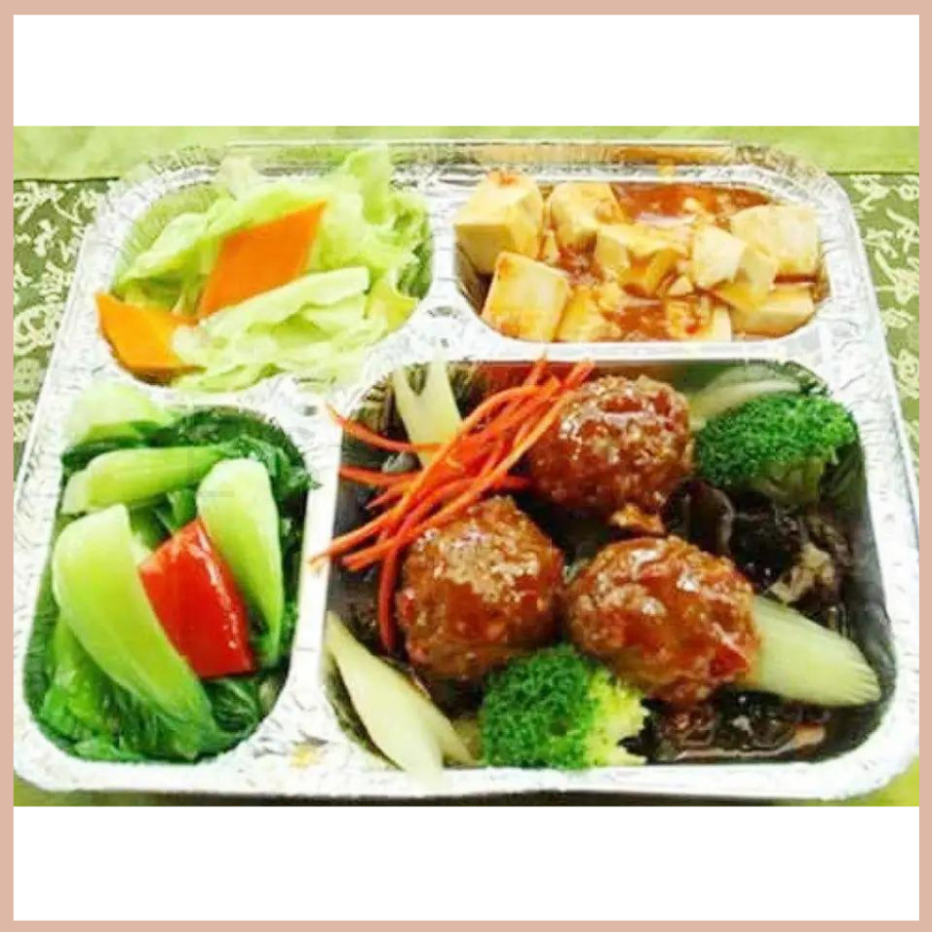 Alumunium Bento Tray Sekat 4 +Tutup Foil (10pcs) FF-221804 / P10