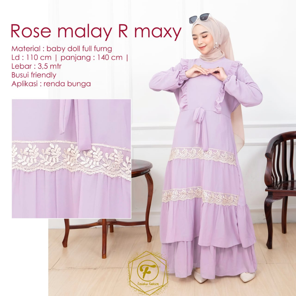 Gamis dress ROSE MALAY renda bunga umpak busui kekinian kondangan pesta ootd