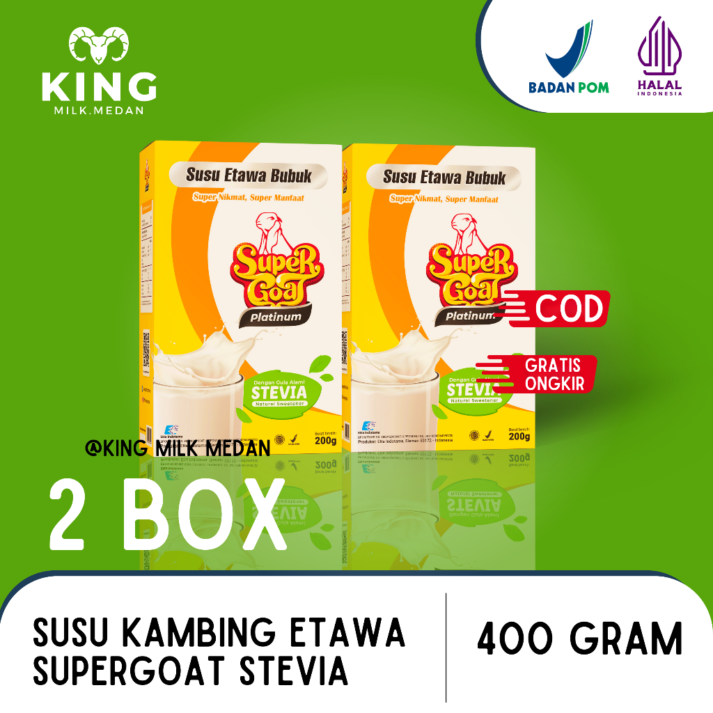 

2 box Super Goat Platinum - Susu kambing Bubuk Etawa Gula Stevia Premium Atasi Menstabilkan Diabetes Darah Tinggi dan Nyeri Sendi seperti produk Etawalin Etawaku Platinum Sr12 Gomars Provit Hni Herba Wight Supergoat Medan di