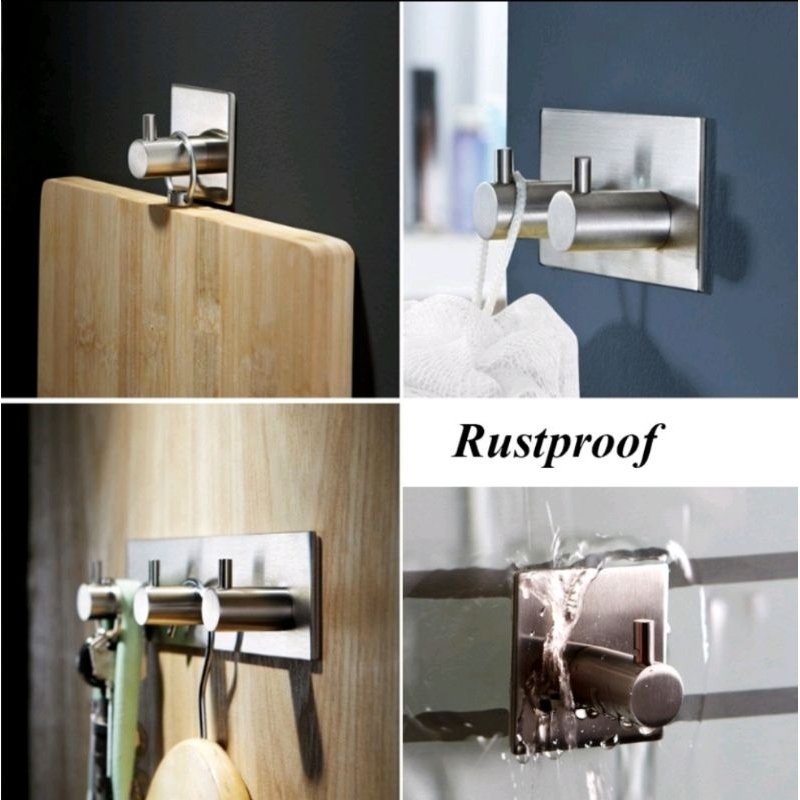 Gantungan Baju Tempel Dinding Dengan 3M - Hook Hanger Stainless Steel 1 Picis