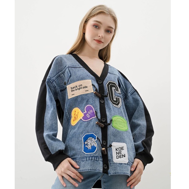 KARDIGAN WANITA JEANS PATCH TANGAN PANJANG - KARDIGAN JEANS