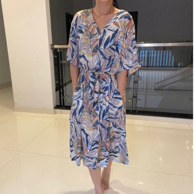 NEW Slipa Wear SURI Midi Dress - rayon flower leaf bunga daun kancing depan busui friendly