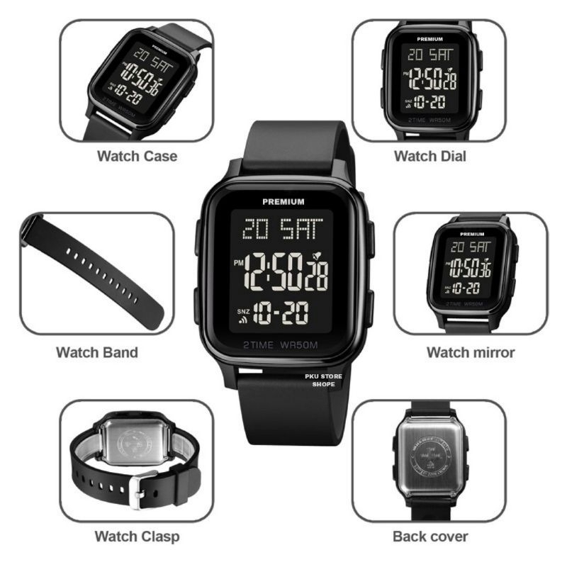 Jam Tangan Pria Digital Premium Unisex Water Proff Strap Rubber Persegi Panjang Mewah Elegan Sporty Olahraga Berkualitas Murah Realpict Dojamin Sesuqi Foto