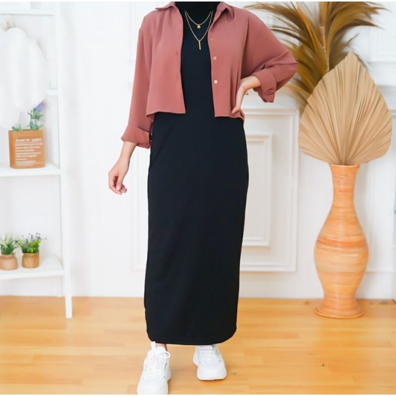 INNER SPAN INSPAN LONG DRESS / INNER SPAN LICIN / INNER SPAN TANPA LENGAN / DRESS WANITA