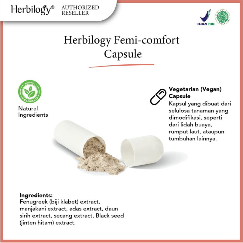 Herbilogy Femi Comfort 60 kapsul / mengatasi PMS / mengatasi nyeri haid / nyeri mens