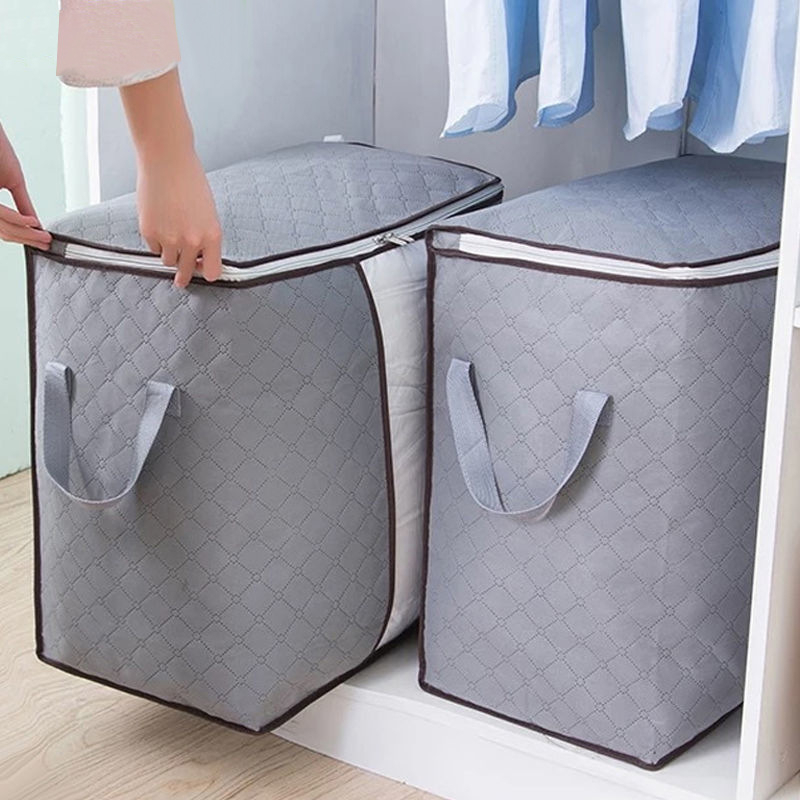 Kotak kain Kantong simpan Organizer Mainan Baju Selimut Penyimpanan Pakaian Fabric Storage Box Blue Gray tas baju selimut mainan anak Panjang celana lemari portable anti air pakaian lama baru sementara