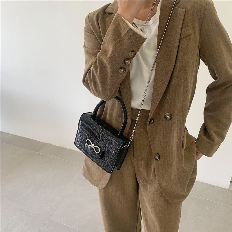 FT74 Tas Wanita Kulit Bahu selempang pesta mutiara hitam 18.5 x 5 x 10 cm