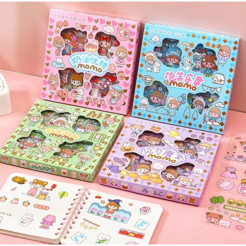 100 Lembar MOMO Stiker Waterproof Sticker Tumblr Lucu Kartun Korea Dekorasi Hiasan Scrapbook DIY