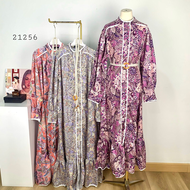 LONG MAXI MINQ ALA ZIMMER RUFFLE WHITE LINE FREE BELT PREMIUM WANITA GAMIS B4T1K ALA ZIMMER RUFFLE W