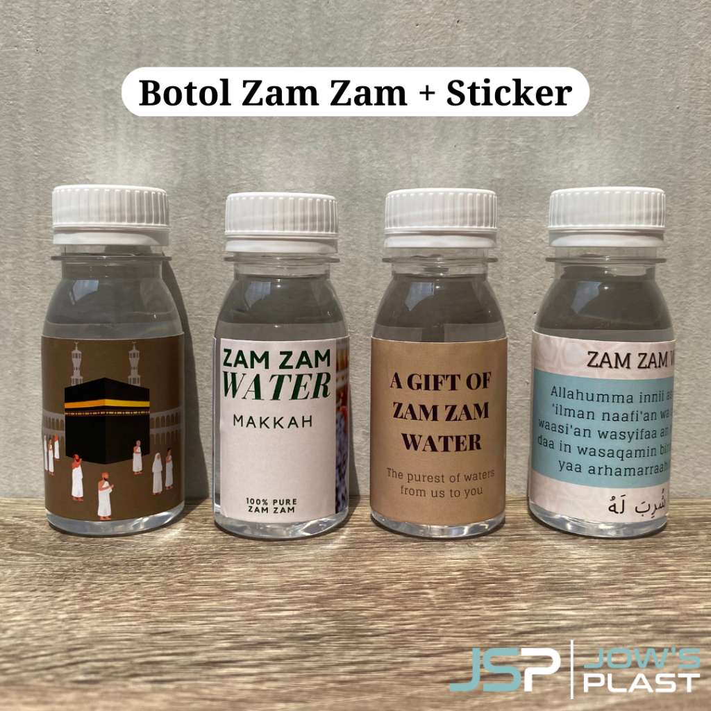 Botol Zamzam 60 / 80 mL dgn Stiker Tutup Tinggi LN | PROMO PAKET PACKING AMAN Min. 100 pcs | Botol Plastik PET Zam - Zam 60 / 80 mL | Sticker Label