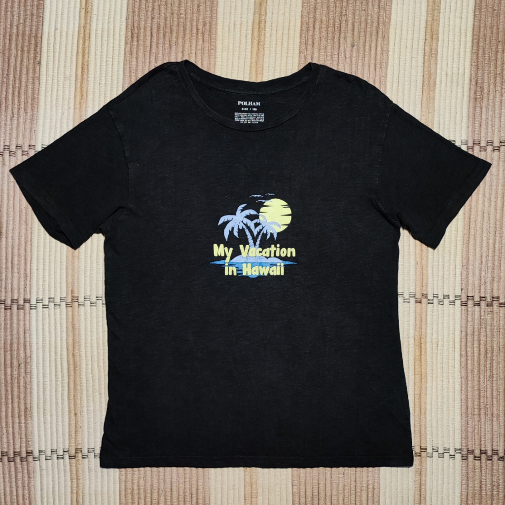 Kaos T Shirt Pria POLHAM U Neck Hitam Size M Branded Preloved