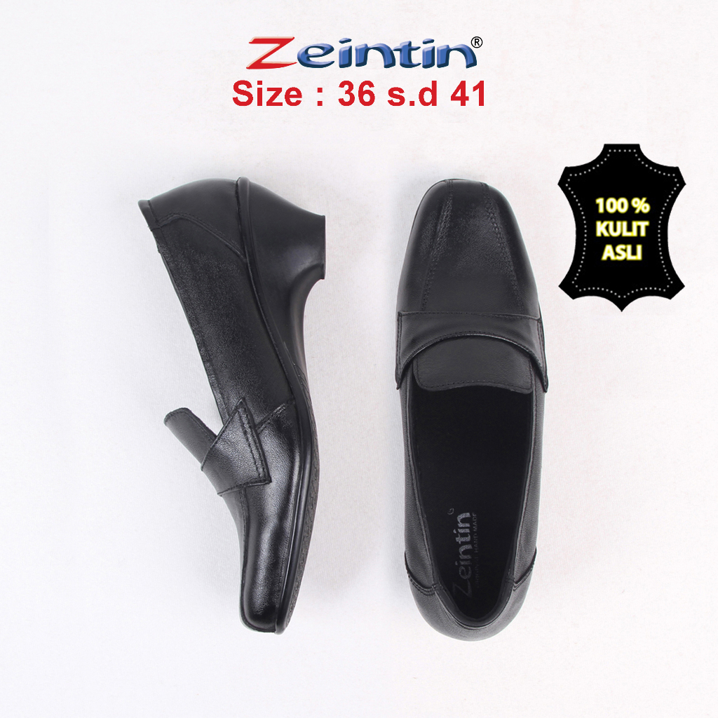 Zeintin - Sepatu Pantofel Wanita Sepatu Pantofel Kerja Wanita Bahan Kulit Sapi Asli Sepatu Formal Sepatu Wanita Warna Hitam BJ