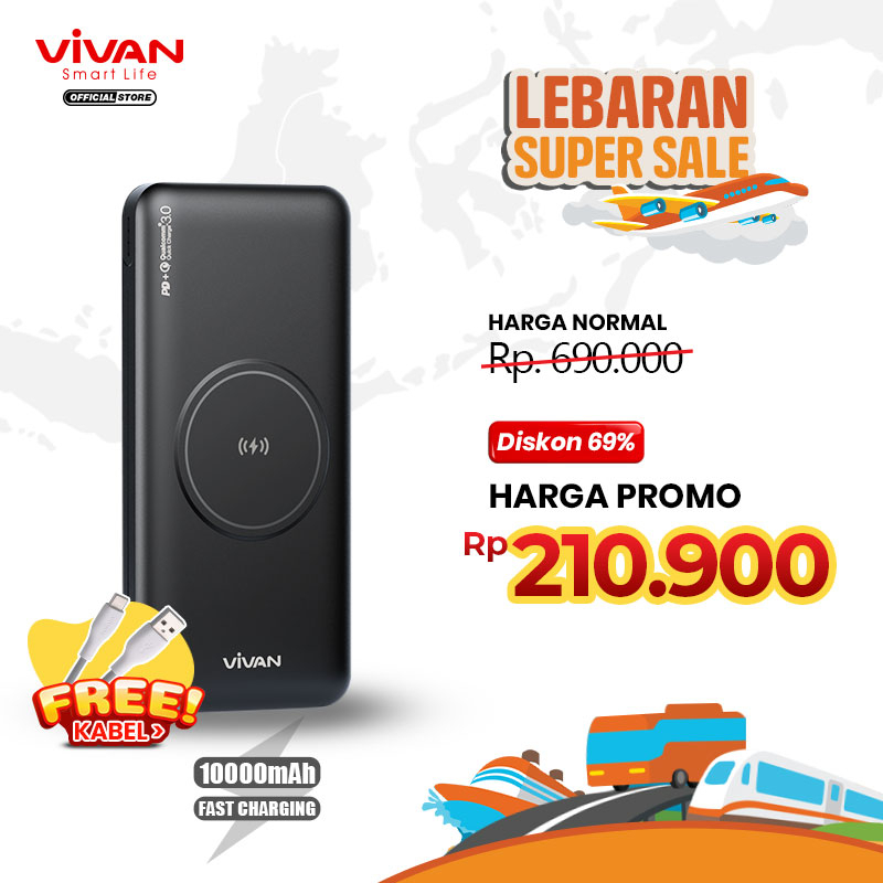 VIVAN Powerbank 10000 mAh VPB-W11 Wireless 3 Output Fast Charging 20W QC3.0 PD Support Semua Type Smartphone by.minigo