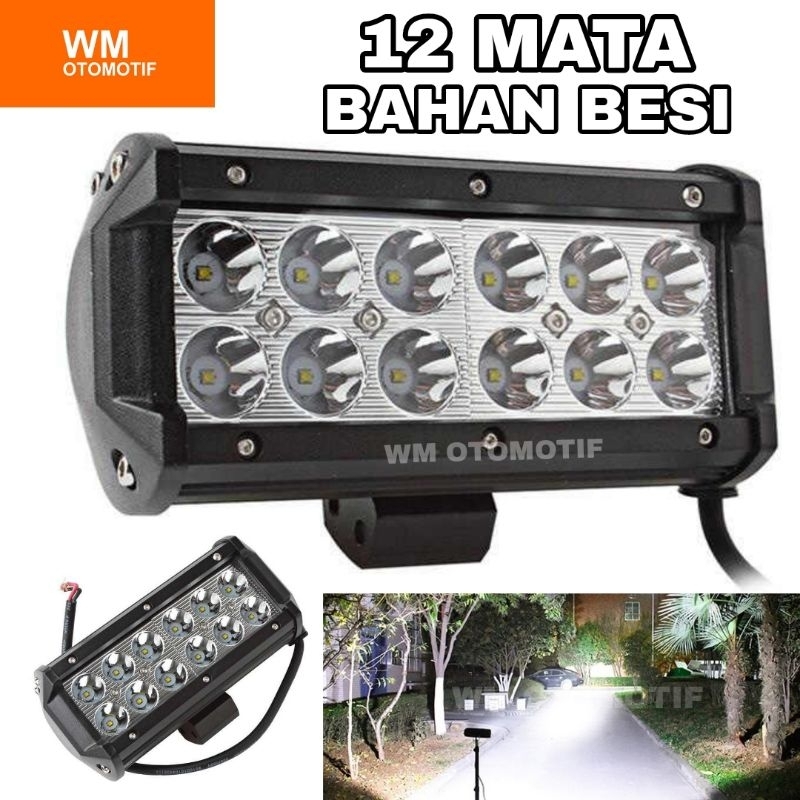 Lampu Tembak Sorot LED Bar Cree 12 Mata 2 Susun Panjang High Grade Utama Depan Motor Mobil Besi Alluminium Tahan Air CWL BRACKET OFFROAD Worklight Terang Work Light