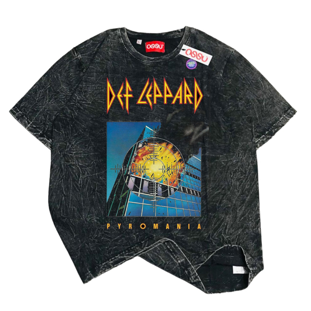 OSSU TSHIRT DEF LEPPARD BLACK WASHED VINTAGE TEE