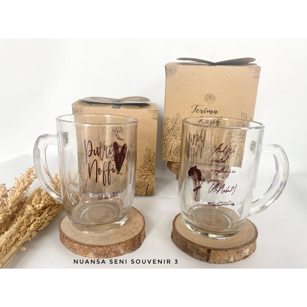 Souvenir Pernikahan Gelas Minum Kaca Gelas Mug Oval Jumbo Gelas Gagang Minum Jus Tumbler Kaca Sablon