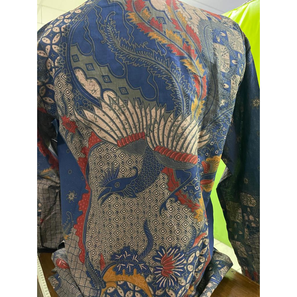 Kemeja Batik Pria Lengan Panjang Peksi Yudha Biru Lapis Furing Bahan Katun Halus Premium