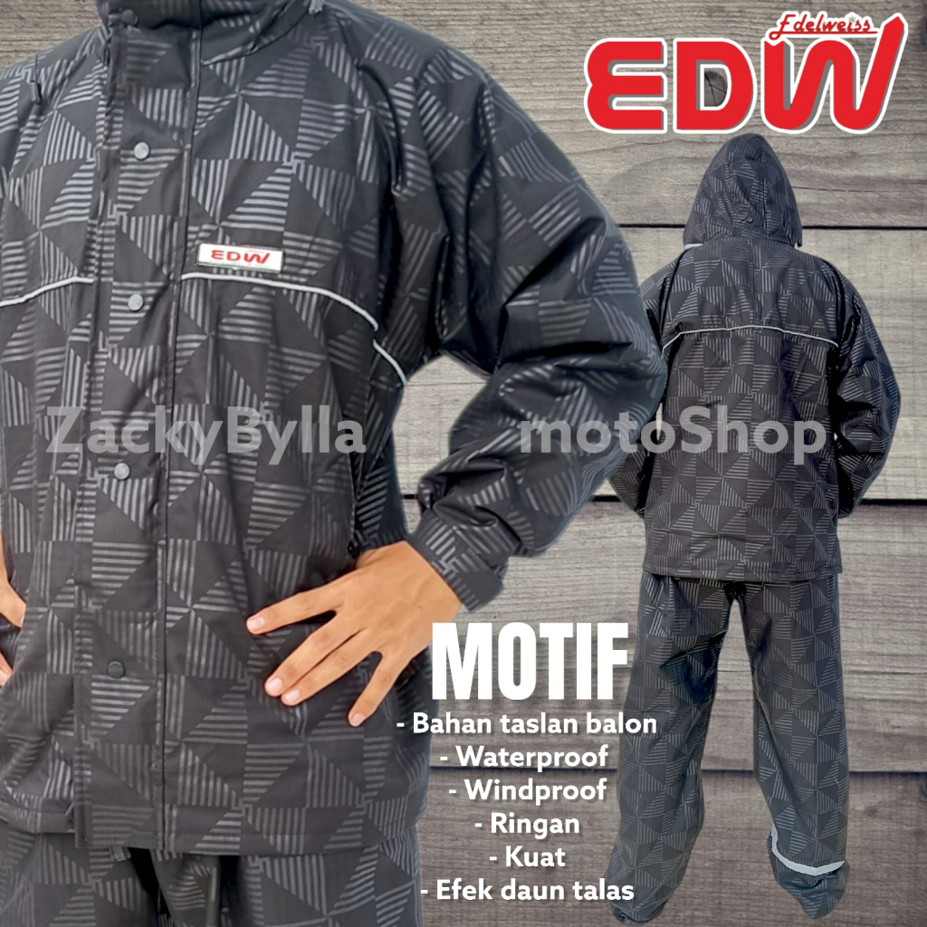 Jas Hujan EDW Edelweiss Motif Original Setelan Jaket dan Celana