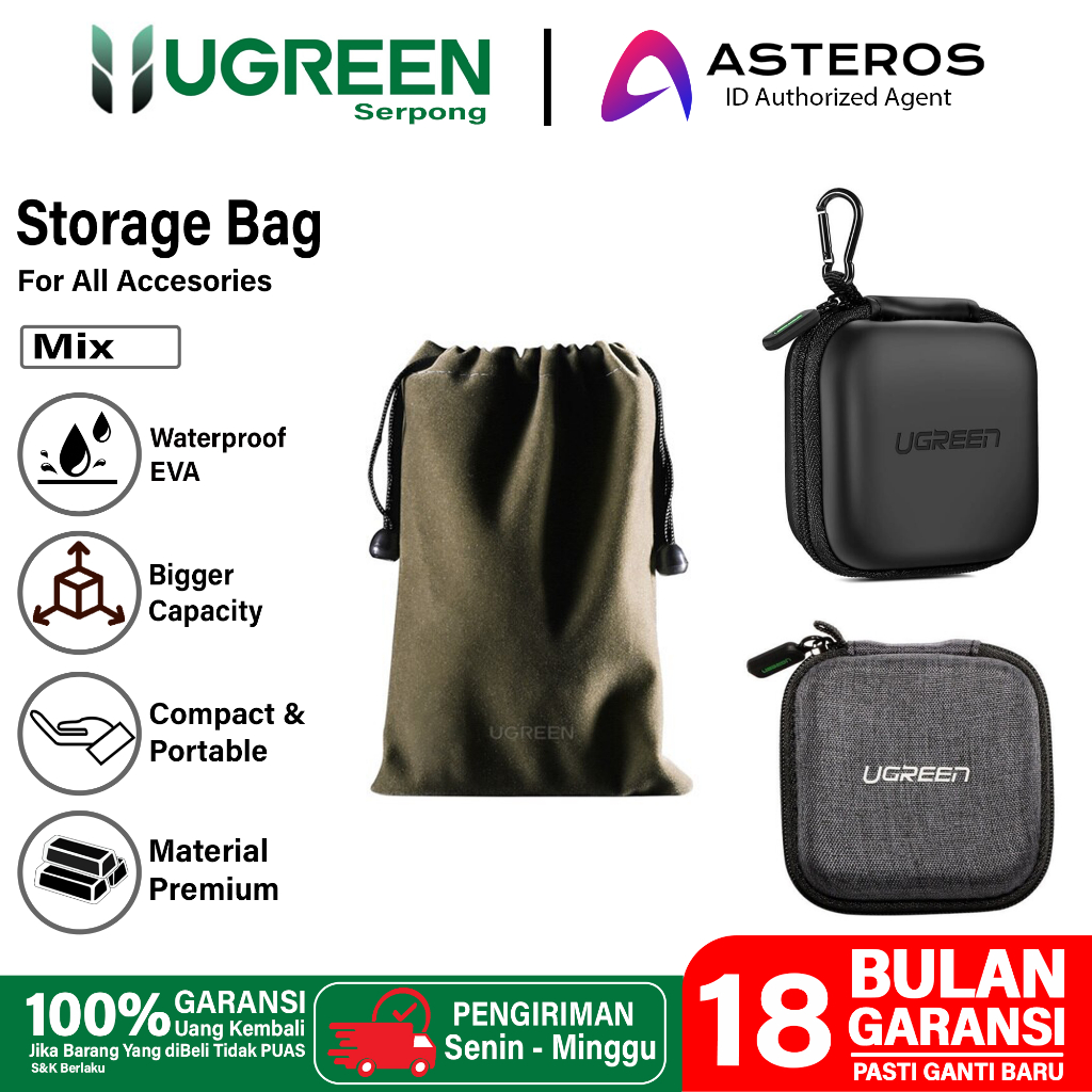 UGREEN Storage Bag Pouch Case Organizer For Earphone Powerbank Charger Kabel SD TF Card