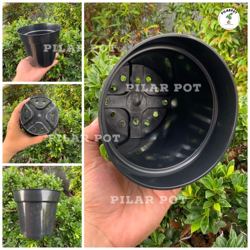 pot bunga tanaman plastik polos tinggi 15 hitam - SRONDOL 15 HITAM