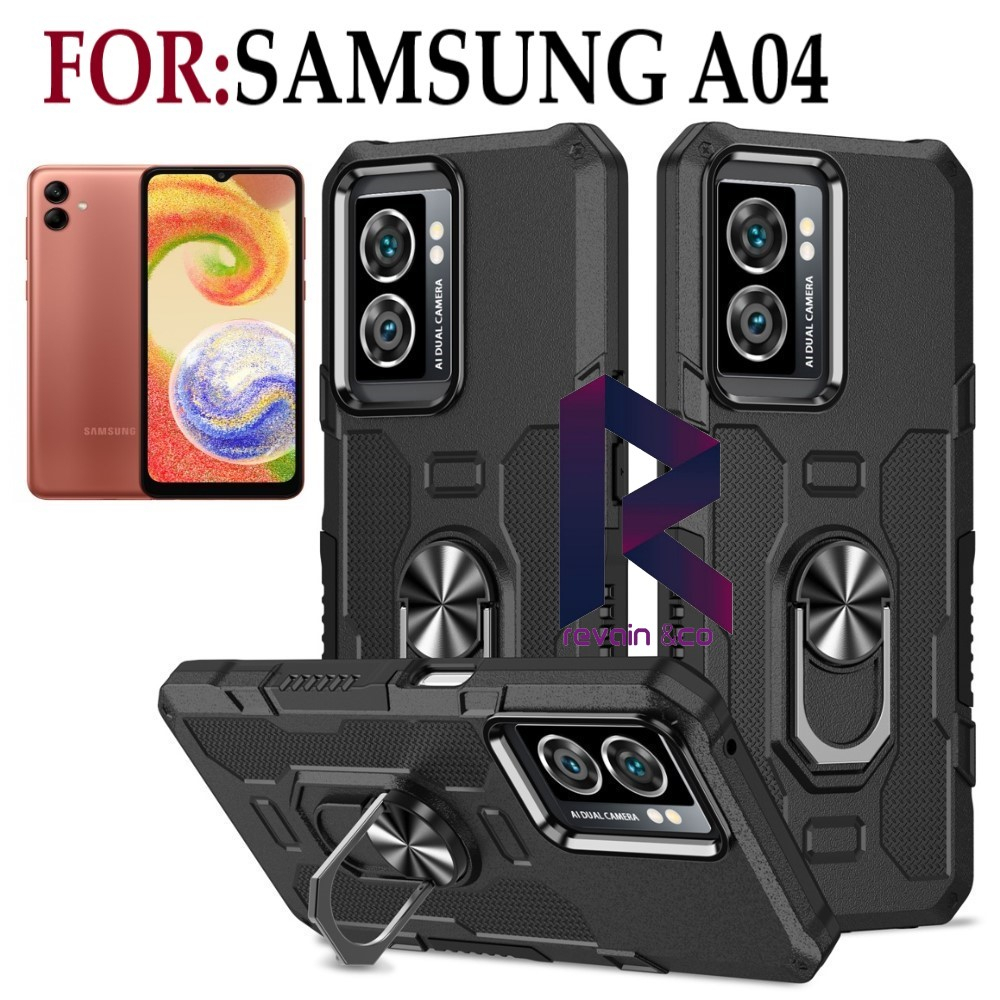 Case Armor SAMSUNG A04 Iring Cincin Magnetic Kesing Hp Protect kamera Premium Hard Case Standing Robot Pelindung Kamera