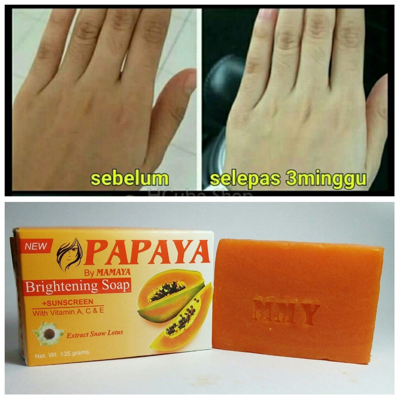 BY MAMAYA - Sabun Papaya Brightening Soap With Vitamin A C E + Extracts Snow Lotus 70 gr dan 135 gram Ekstrak Pepaya Pemutih Pencerah Penghilang Bekas Jerawat Sunscreen Anti UV Cleanser Facial Wash Kulit Wajah Original Viral BPOM