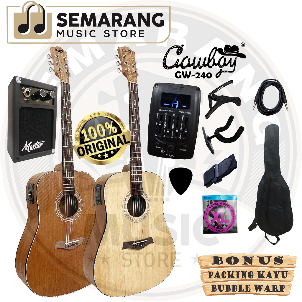 ORIGINAL!!! Gitar Akustik Elektrik Import Merk Cowboy GW-240 NA GW 240NS Equalizer Tuner Prener New