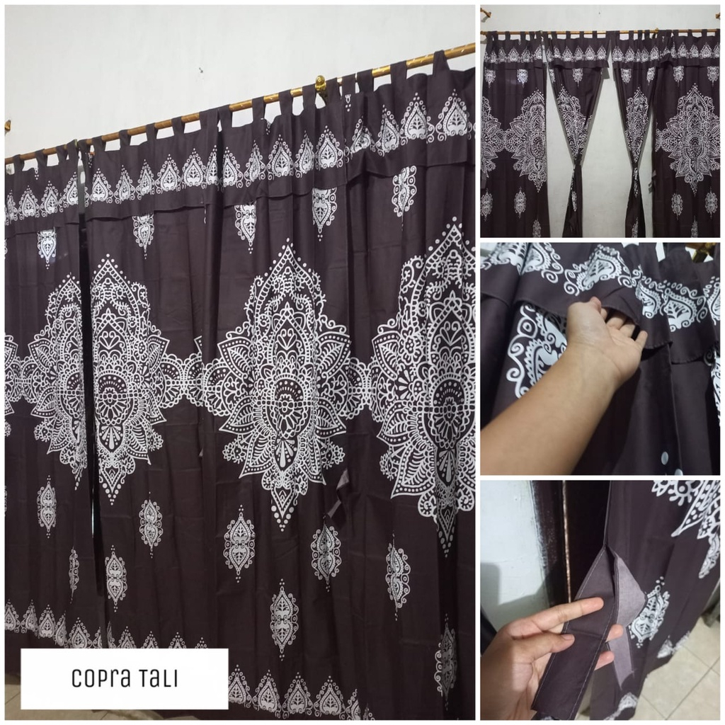 Gorden Pintu Tali Motif Bunga Brown Copra | Hordeng Pintu & Jendela | Katun Tebal | Bisa COD